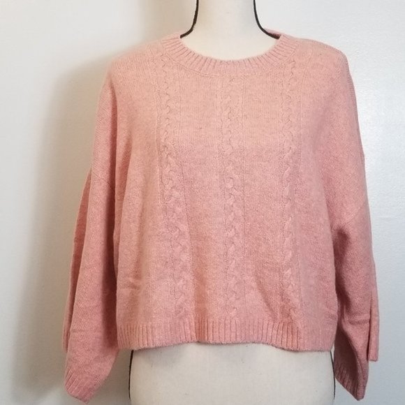 Jack by BB Dakota Revolve Extra Whip Soft Cropped Sweater Peach Beige - Picture 3 of 4